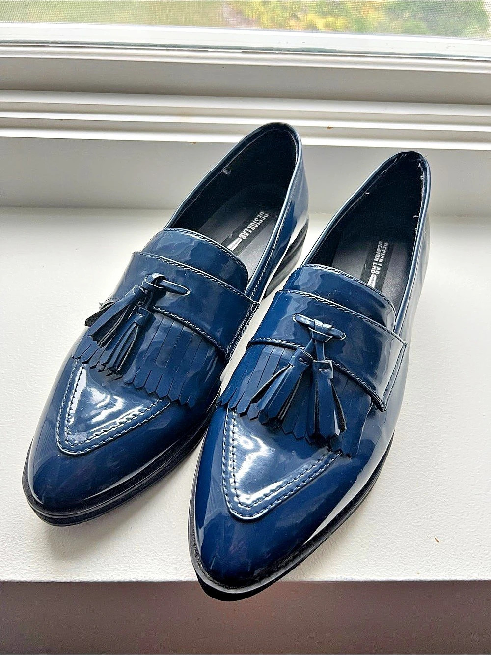 Design Lab Patent Tassel Loafers in Blue